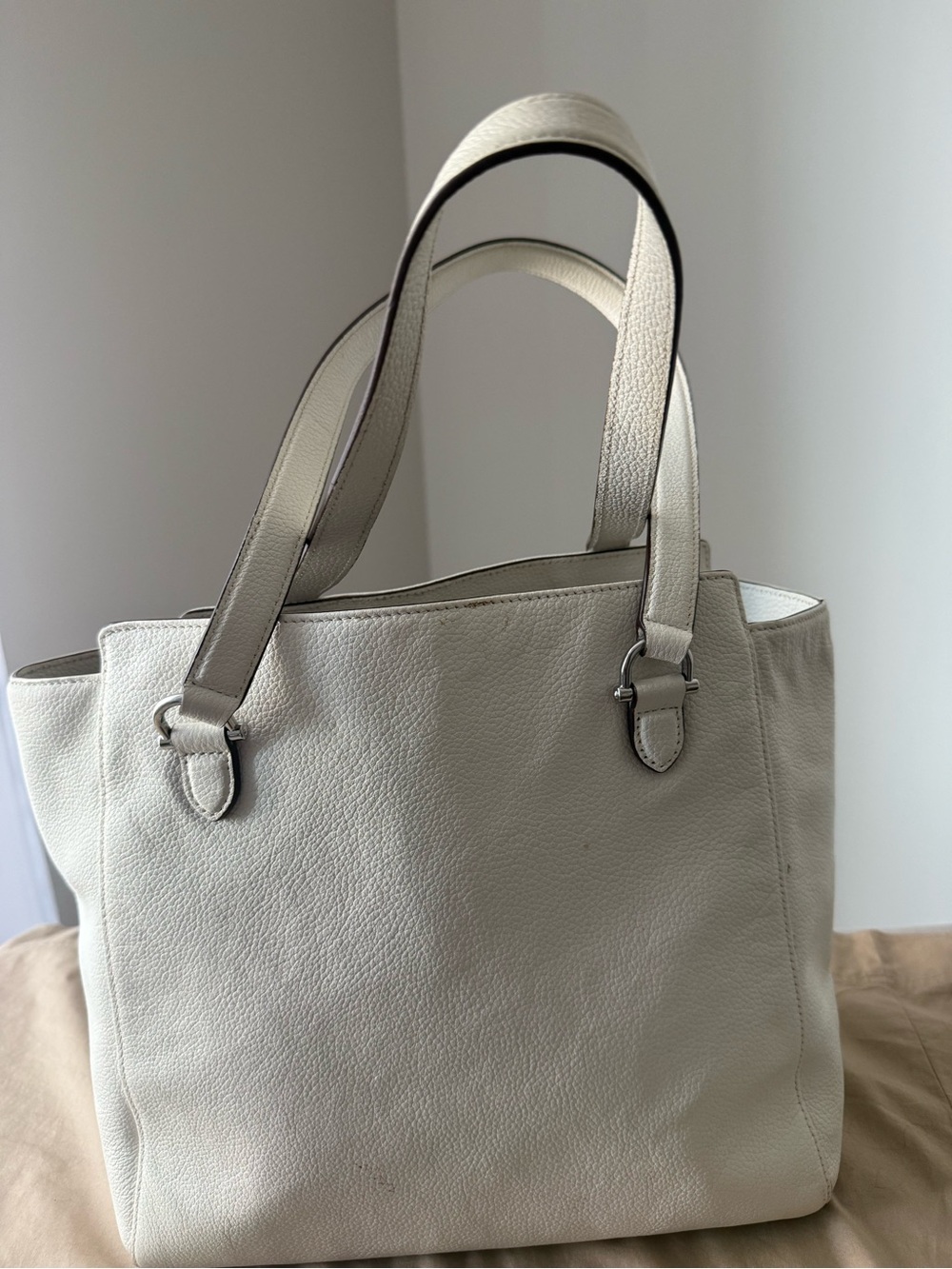 Lauren Ralph Lauren Lowell Tote White Pebbled Leather I - Picture 2 of 16